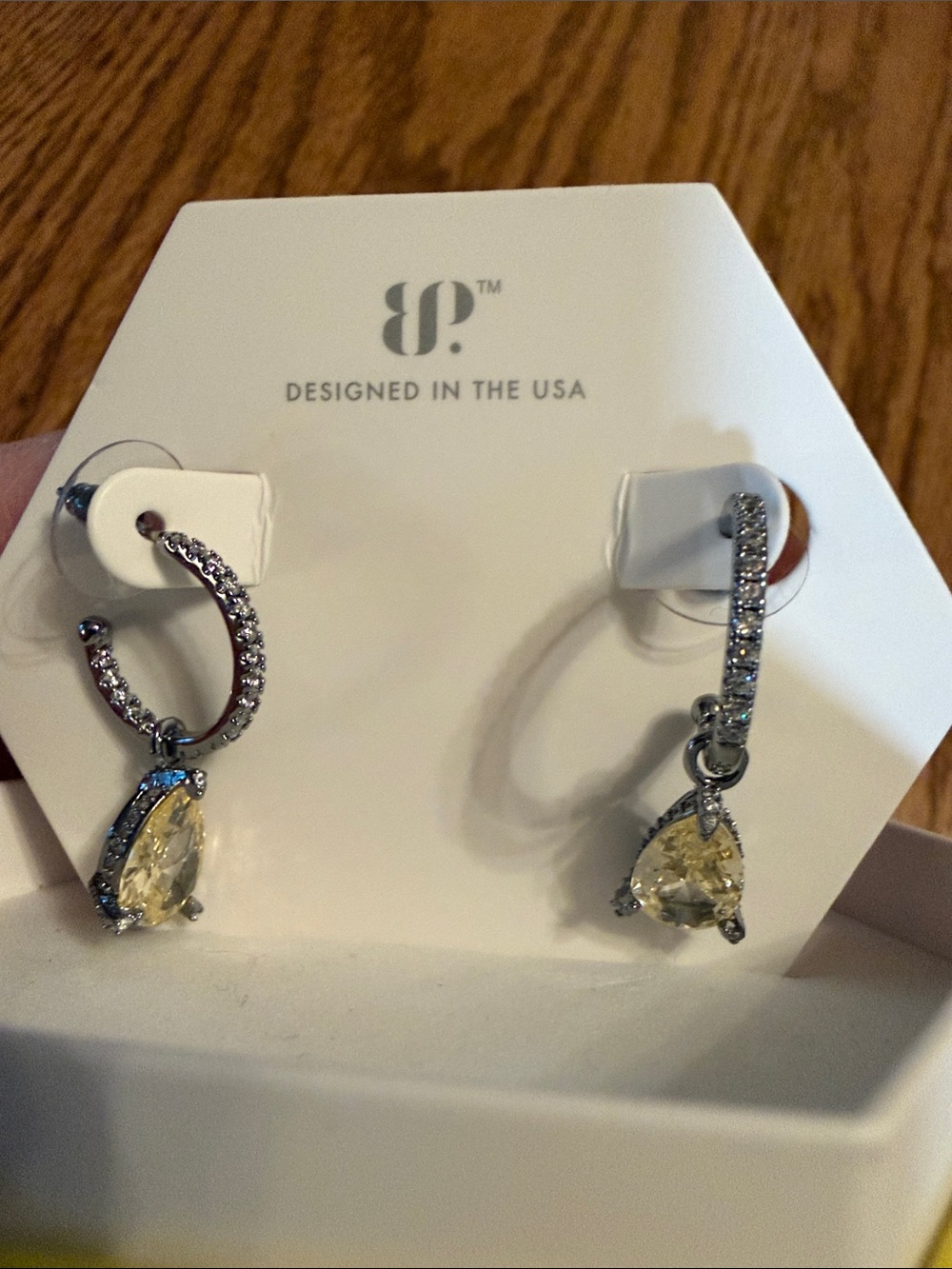 Bomb Party Silver Hoop Earrings with Pale Yellow Teardrop Stones